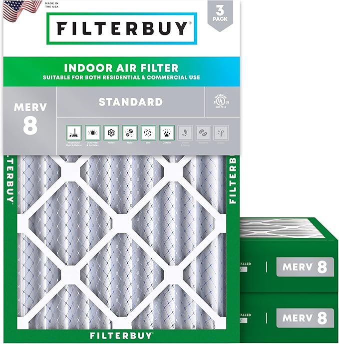 Filterbuy 22x28x4 Air Filter MERV 8 Essential Dust & Allergy Defense,