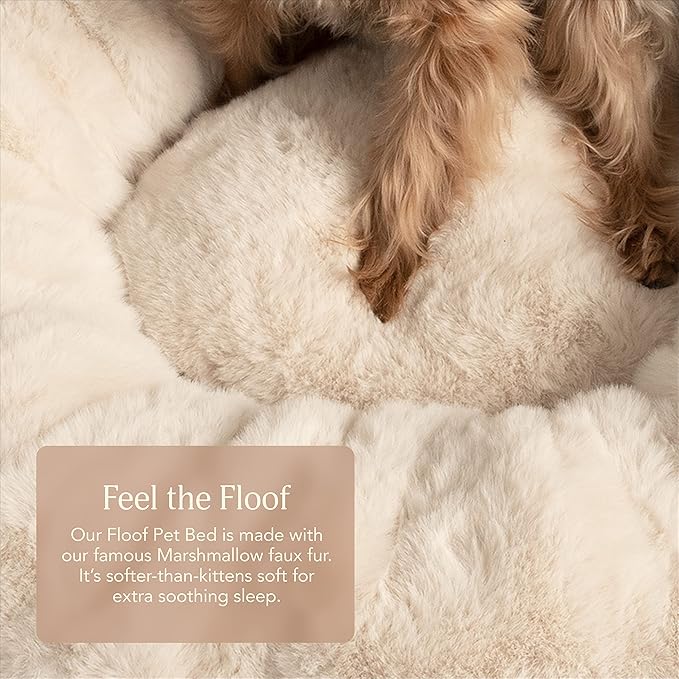 UnHide Floof Pet Bed - Medium (28" x 10") - Extra Soft Dog Bed - Removable Faux Fur Cover - Machine Washable - Helps Ease Pet Anxiety & Provides The Perfect Sleep - Beige Bear