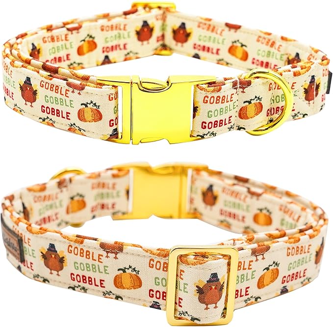Dog Collar, Thanksgiving Turkey Pet Collar Bow Holiday Girl Boy Bow Puppy Collar Adjustable for X-Large Dogs