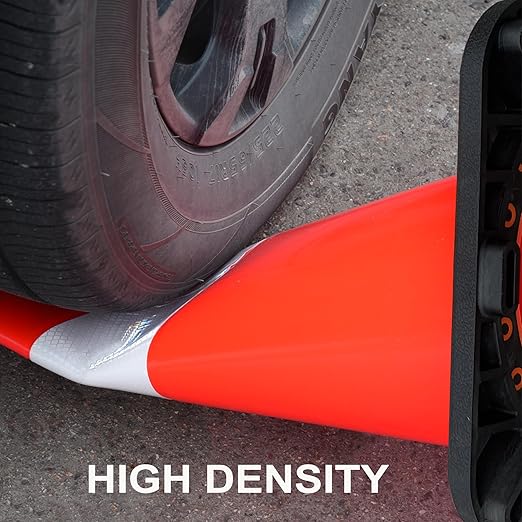 OrangeStar 4-Pack 18" Traffic Cones with Weighted Rubber Base, 6" Reflective Collar, Orange Safety Cones for Parking Lot, Road Construction, Warehouse, Highway, Weatherproof PVC