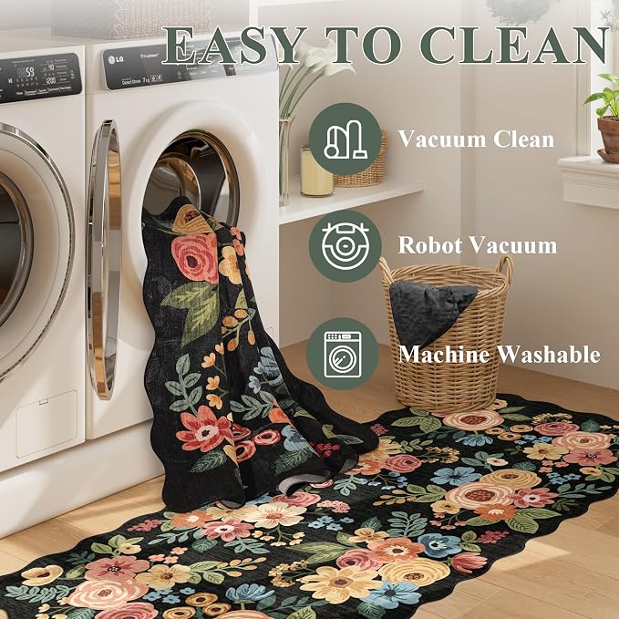 DUKINO 2.6x14 Runner Rug for Hallway, Non Slip Floral Washable Kitchen Rug
