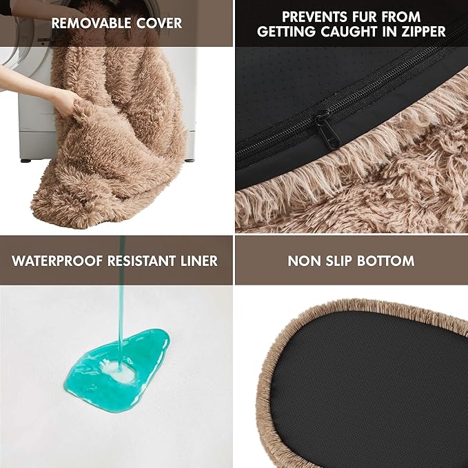 Medium Sized Orthopedic Dog Beds, Donut Calming Pet Beds with Comfort Foam Support, Fluffy Non-Slip Couch for Dog and Cat, with Washable and Indestructible Cover, 32 Inches, Beige