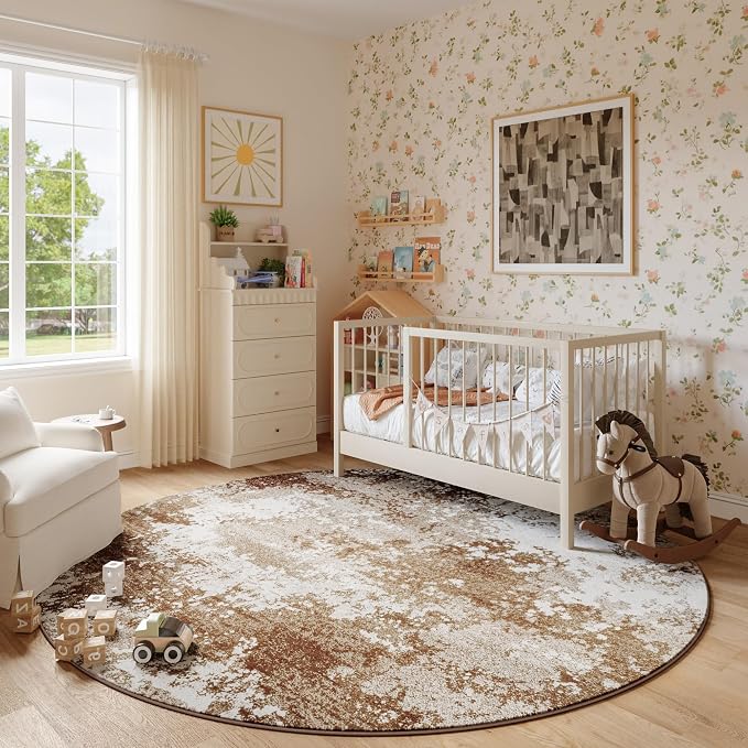 Brown Round Rugs 6ft Washable Circle Area Rug