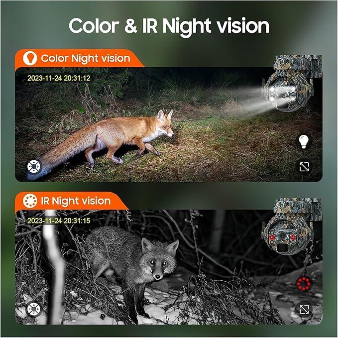 5MP Solar Cameras WiFi Wireless Outdoor 360° View Pet Monitoring Camouflage Color Solar Battery PTZ Camera(WiFi Camera add 32GB)