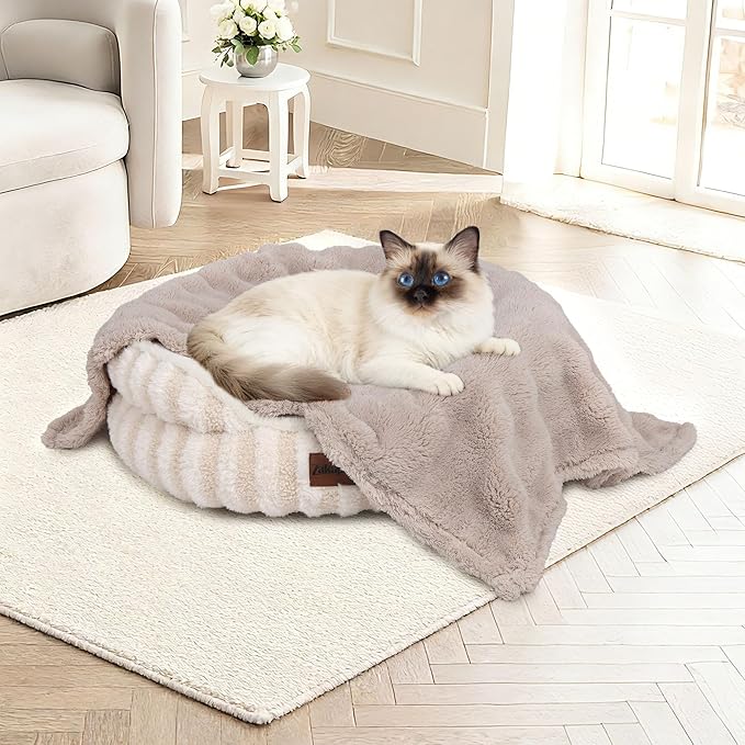 Dog Blankets Washable Pet Blanket - Fluffy Fuzzy Cat Puppy Blanket with Premium 300GSM 3D Fleece Bubble for Pet Kitten Doggy, Linen, 25x35IN