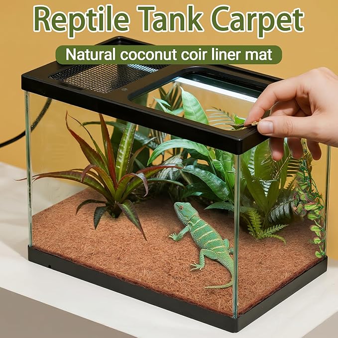 ZeeDix 10 Pcs Reptile Carpet, 14X14 inch Natural Coconut Fiber Liner Mat Flooring Accessories for Reptile Tank - Bearded Dragon Tortoise Lizard Turtle Snake Leopard Gecko Substrate Bedding