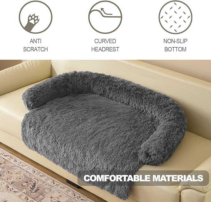 Calming Dogs/Cats Bed Mats, Dog Pad Washable Removable Couch Cover, Plush Long Fur Mat for Pets, Waterproof Lining, Perfect for Small, Medium and Large Dogs and Cats (Dark Gray, 53"x39")