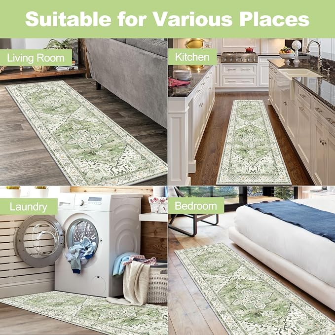 Yamaziot Washable Runner Rug, 2x6 Non-Slip Boho Vintage Hallway Rug Runner