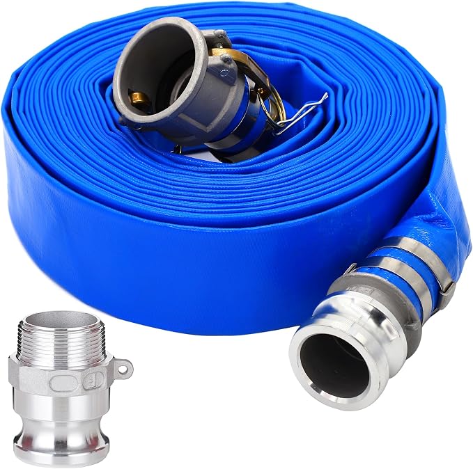 DAVCO 2" ID × 100 ft PVC Lay Flat Discharge Hose, Heavy Duty Reinforced Blue