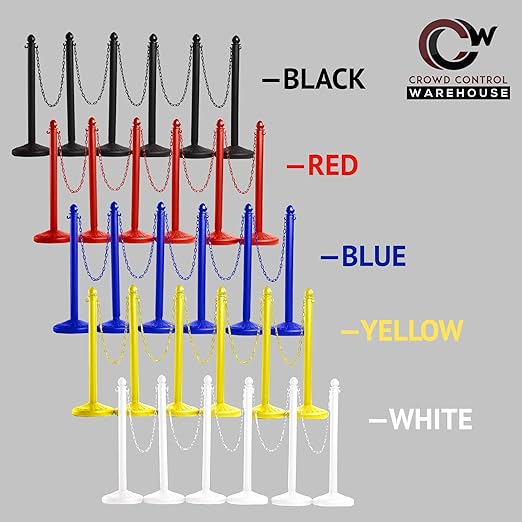 Montour Line Plastic Stanchion Red 2.5 Inch Diameter with 50 Foot Chain, 6-Pack, Crowd Control Barriers