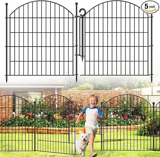 Decorative Garden Fence 32in (H) x12ft (L), 5 Pack No Dig Fence Animal Barrier for Dog with Lock, Arched Flower Bed Edging, Wire Border Panel Fencing for Yard Patio Outdoor Decor