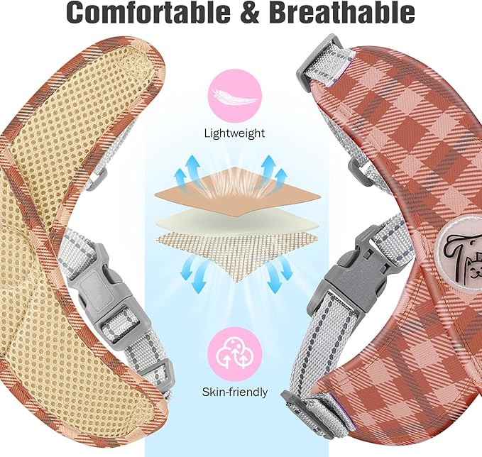 Pawaboo Small Dog Harness and Leash Set, Puppy Harness X-Frame No Pull No Choke, Dog Vest Harness Adjustable for Small Medium Sized Dogs,Soft Breathable Pet Harness for Walking Outing, M, Khaki Plaid