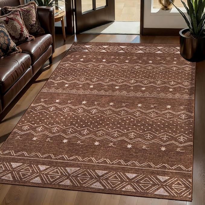 SERISSA 3x5 Area Rugs for Living Room, Washable Non-Slip Coffee Brown Small