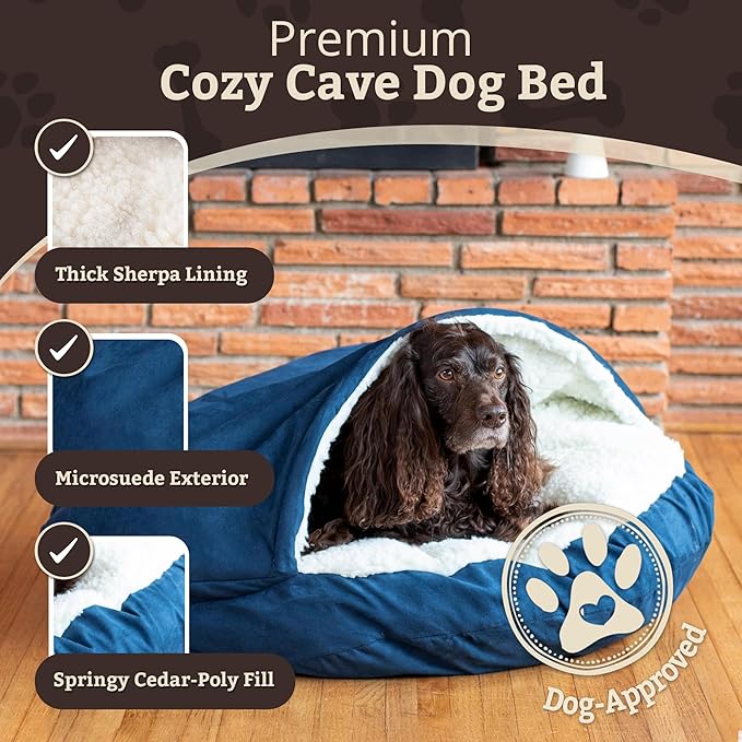 Snoozer Luxury Microsuede Cozy Cave Pet Bed, Small - Sapphire