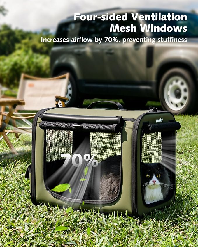 Pecute Dog Car Carrier Light Weight 19.7×16.9×14.8in, Dog Carrier Easy to Assemble, Dog Car Crate Portable and Breathable,Pet Carrier for Indoor and Outdoor, Dog Travel Crate with Curtain Green