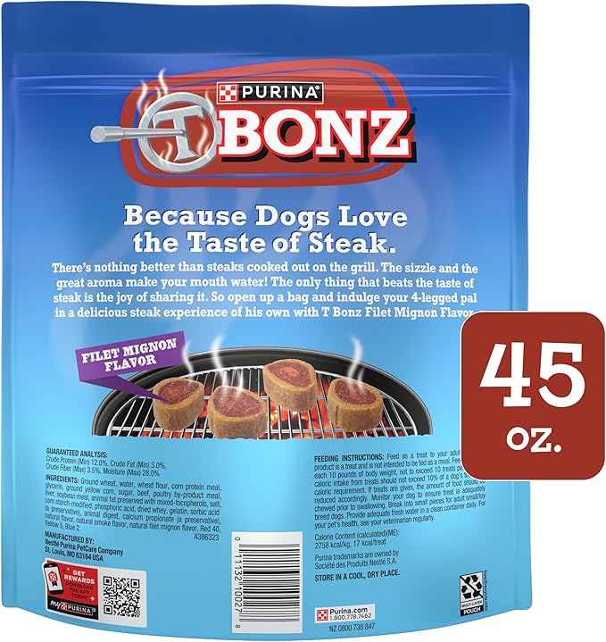 Purina T-Bonz Filet Mignon Flavor Steak Shaped Treats for Dogs - 45 oz. Pouch (Pack of 2)