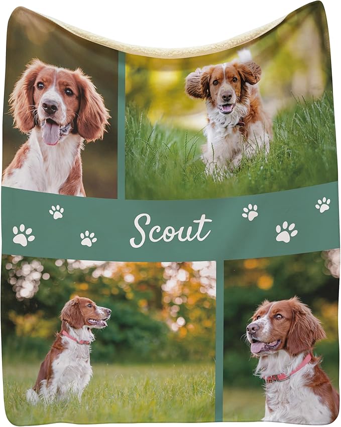 Prints Next Day – Custom 30" x 40" Sherpa Pet Lightweight Blanket with Multi-Photo Upload - Personalized with Pet Lightweight's Name - Gift for Dog or Cat Owners - Printed in America