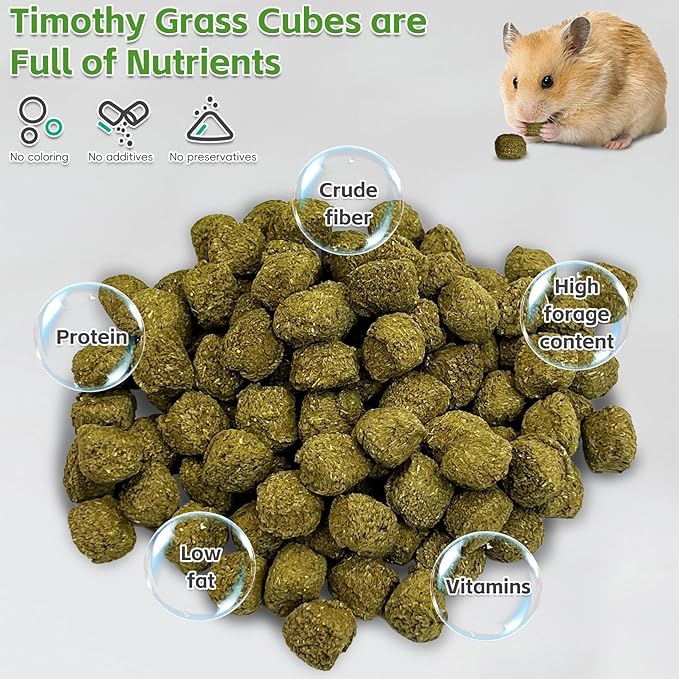 PINVNBY 2 PCS Rabbit Timothy Hay Cubes - 14oz, Natural Chew Toys for Rabbits, Guinea Pigs, Chinchillas & Small Animals