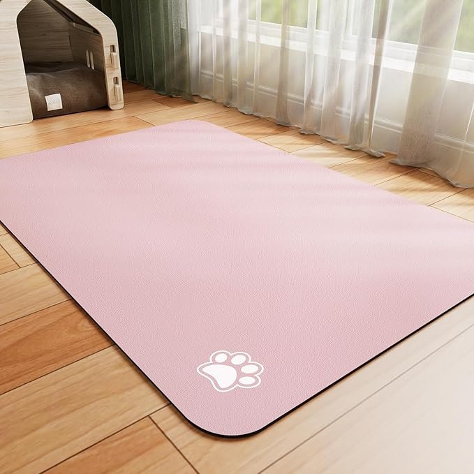 Dog Food Mat - Absorbent Cat Mat for Food and Water, No Stains Pet Feeding Bowl Mat, Easy to Clean Pet Placemats, Quick Dry Dog Water Dispenser Mat for Messy Drinkers | Paw Pink 18"x28"