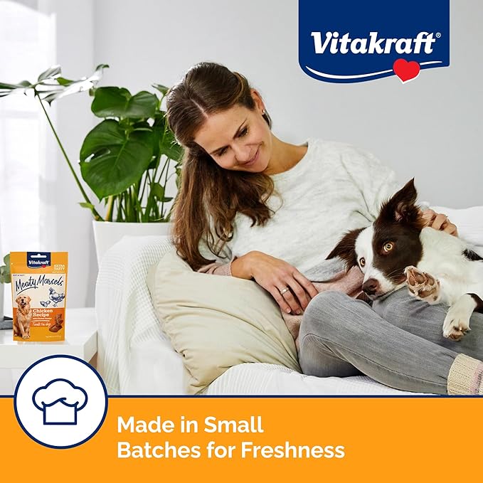 Vitakraft Meaty Morsels Soft & Chewy Dog Treats – Over 70% Meat with Meaty Filling – Meat Filling Chewy Treats for All Ages – No Artificial Colors, Flavors or Added Sugar – 4.2 oz Resealable Bag