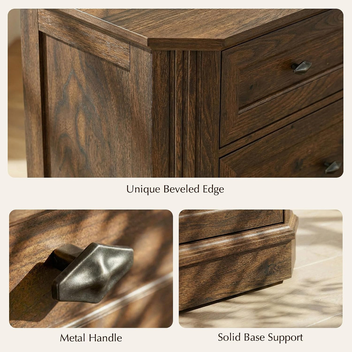 Farmhouse 9 Drawers Walnut Dresser for Bedroom, 63.07" Wide Chest of Drawers w/Charging Station & Vintage Beveled Design, Wood Long Dresser TV Stand,Closet Clothes Storage Organizer for Living Room