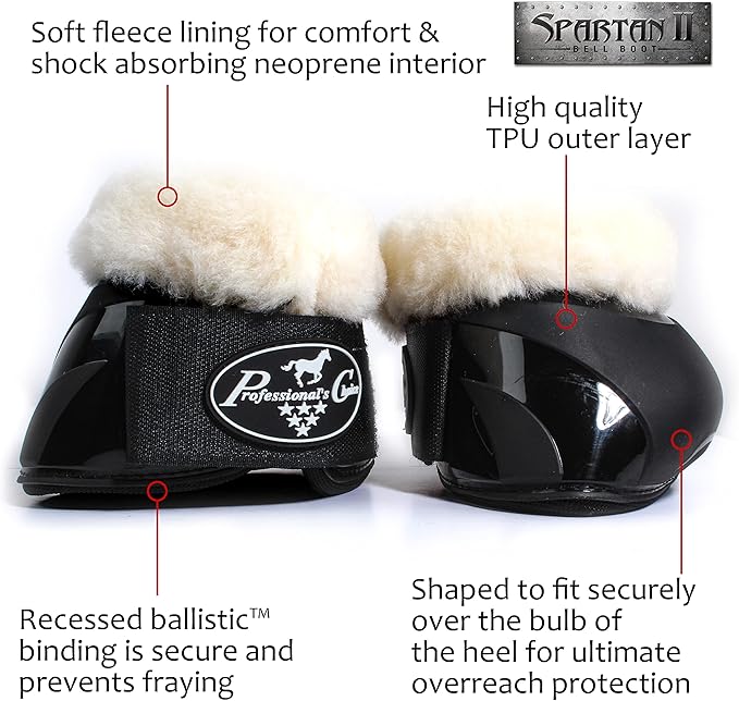Professional's Choice Spartan II Fleece Bell Boots | Shaped for Ultimate Overreach Protection | Comfort & Shock Absorbing Neoprene Interior