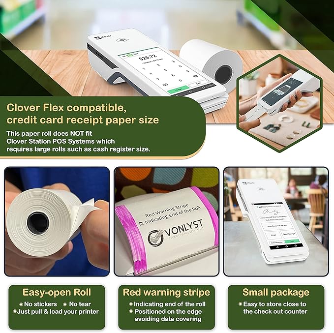 Thermal Paper Roll for Clover Flex Receipt Paper 2 1/4 x 55 (10 rolls)