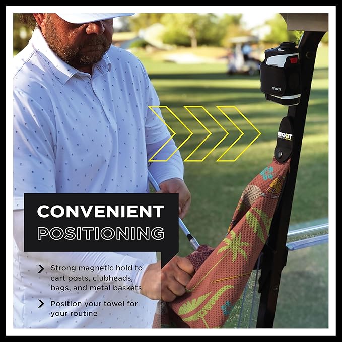 STICKIT Magnetic Salmon Pink Tiki Golf Towel | Top-Tier Microfiber Golf Towel with Deep Waffle Pockets | Industrial Strength Magnet for Strong Hold to Golf Carts or Clubs