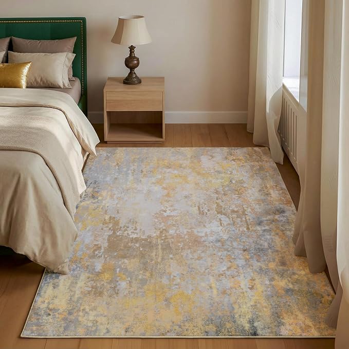 Beige Gold Entryway Rug 3x5 Door Mat Indoor Entrance 36x60, Washable Small