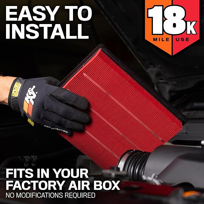 K&N Engine Air Filter: Long Life 18, 000 Mile Replacement Air Filter: Compatible