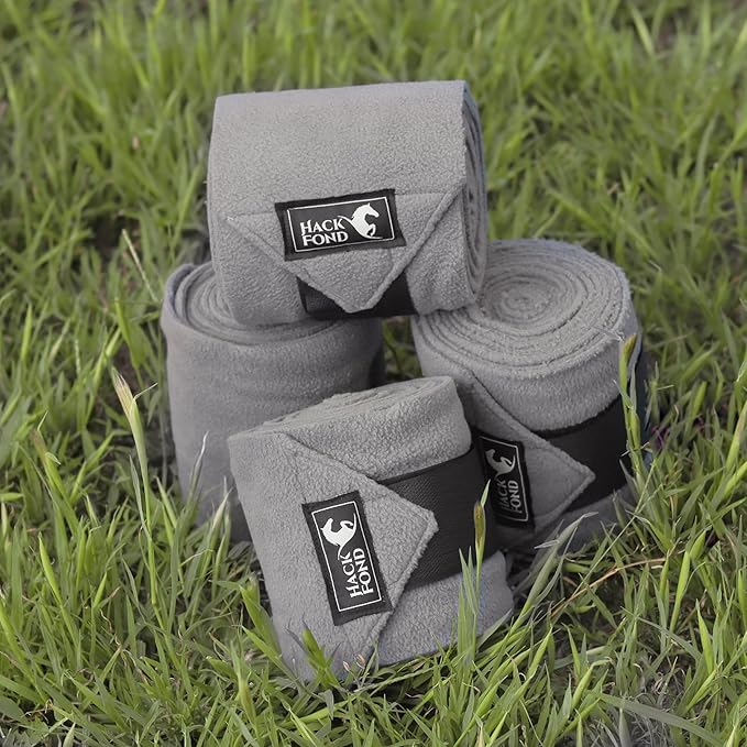 Horse Polo Leg Wraps, 5' Long Fleece Polo Wraps for Horses Set of 4, Horse Leg Bandages Stable Supplies Equestrian Boots Horse Leg Protection Dark Gray