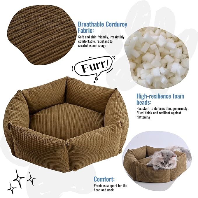 All-Season Stain Resistance Cat Dog Bed,Round Donut Pet Bed,Cord Washable Cat and Dog Beds with Removable Cover,Kitten Bed with Anti-Slip Bottom,Brown,29.5 * 5.9"
