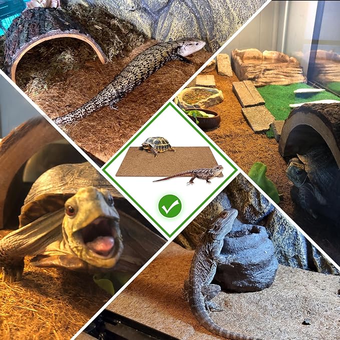 PINVNBY 4 Pieces Reptile Carpet,Bearded Dragon Natural Coconut Fiber Mat,Lizard Terrarium Liner Pads,Tortoises Bedding Supplies for Gecko Snake Chameleons(4 Sheets / 19.7x11.8x0.4inches)