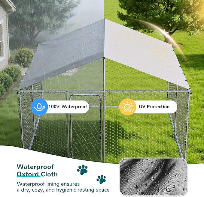 7.8'x7.8' Outdoor Dog Kennel, Heavy-Duty Dog Enclosure with Wire Mesh Fence, Lock & Waterproof Cover for Large Dogs