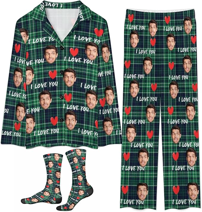D-Story Personalized Pajamas with 1-8 Faces for Women Men, Custom Christmas Pjs, Pajamas Gifts For Family,Cat Mom,Dog Mom