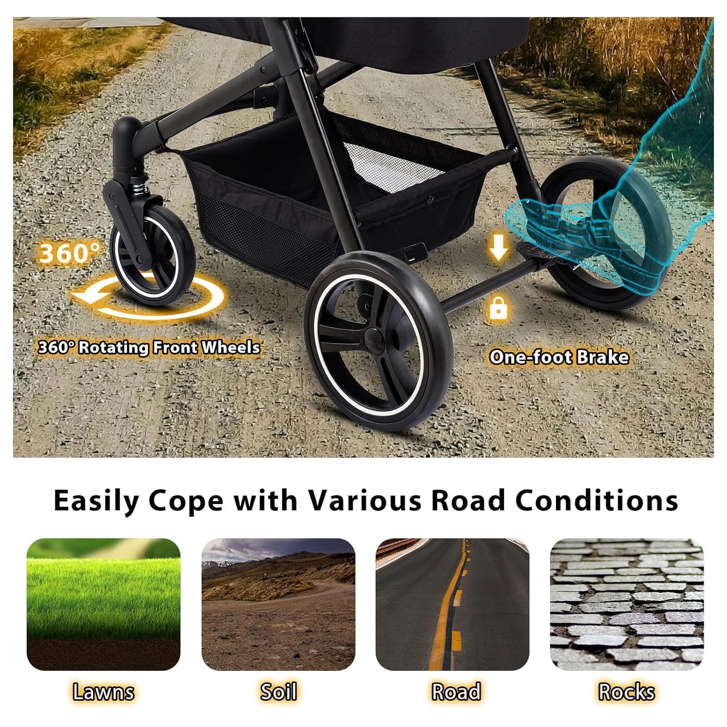 Foldable Double Pet Stroller for 2 Small Medium Cats Dogs, Lightweight Single and Double Integrated Pet Stroller with Detachable Carriers