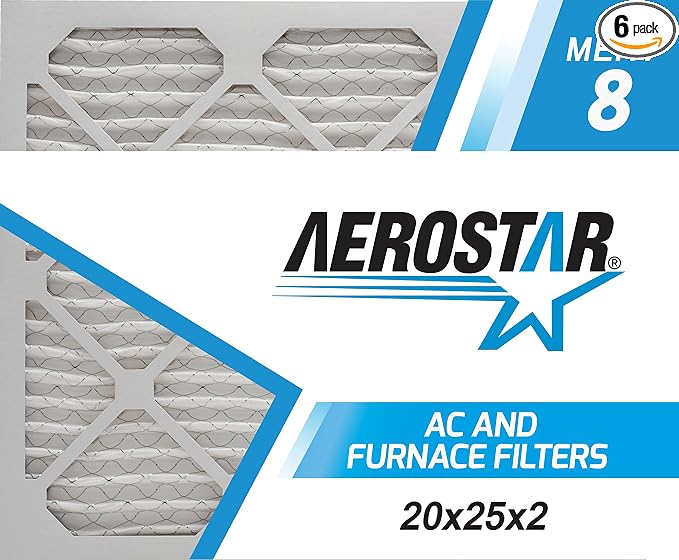 Aerostar 20x25x2 MERV 8, Pleated Air Filter, Box of 6, Made in the USA