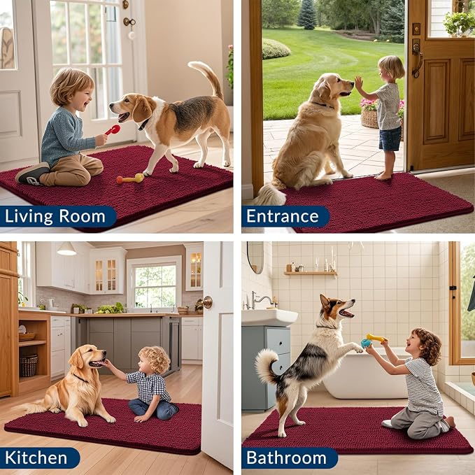 Smiry Dog Door Mat for Muddy Paws 36x24, Absorbent Dirt Trapper, Non-Slip
