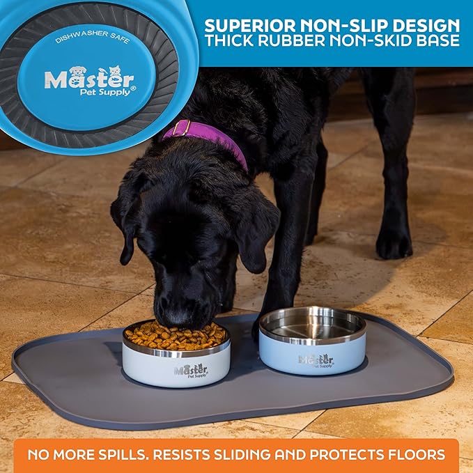 Master Pet Supply Stainless Steel Dog Bowls - 25 oz, Heavy Duty - True Blue, Double Wall Extra-Thick Insulated, Non-Slip Pet Water Bowl for Dogs, Cats & Pets, Anti Rust Metal, Dish Washer Safe