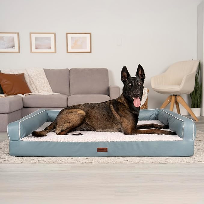 Furhaven Cooling Dog Sofa Bed – Memory Foam Couch with Bolsters, Textured Plush & Water-Resistant Cover, Washable Cover - Riverway, Jumbo Plus