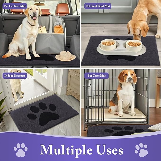 Buganda Dog Door Mat for Muddy Paws, Absorbent Dirt Trapper Non Slip Indoor Doormats, Washable Low-Profile Mat for Mud Dogs, Entryway Carpet for Inside Floor (30x20 Inches, Black)
