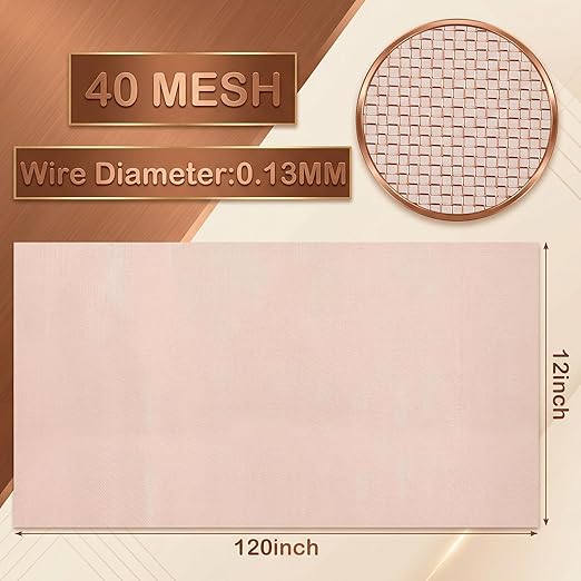 Therwen 12 Inch x 10 ft Copper Mesh Screen 99.9% Pure Copper 40 Mesh Roll Wire