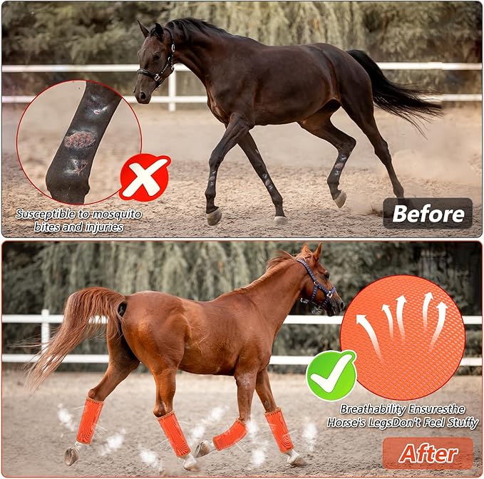 Fly Boots for Horses. Horse Fly Boots Set of 4. Adjustable Horse Fly Boots Stops Stomping Fly Leg Wraps for Horses,