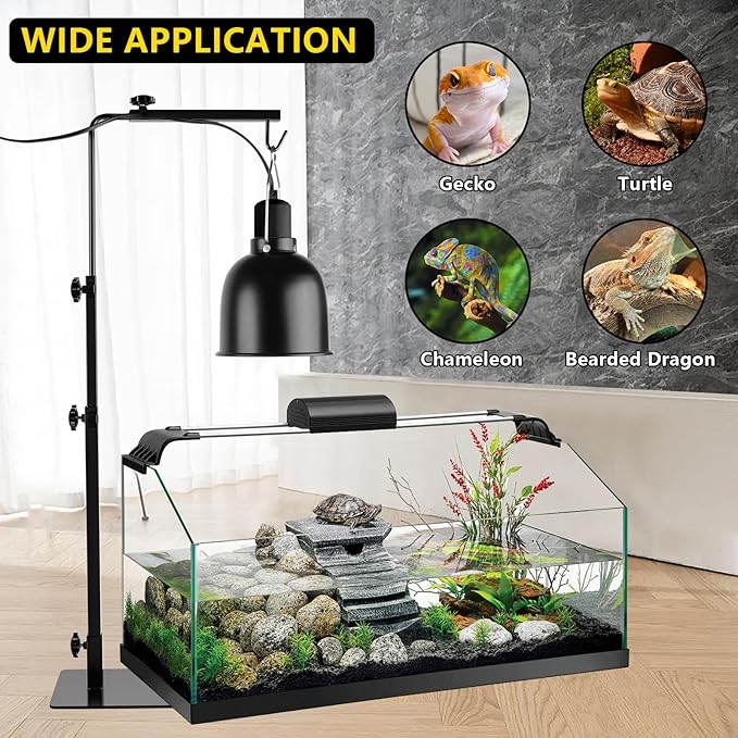 LUCKY HERP Reptile Lamp Stand, Adjustable 14-37 inch Metal Floor Light Holder, Heat Lamp Stand Reptile Light Stand for Glass Terrarium Heating Light & Dome Lampshade