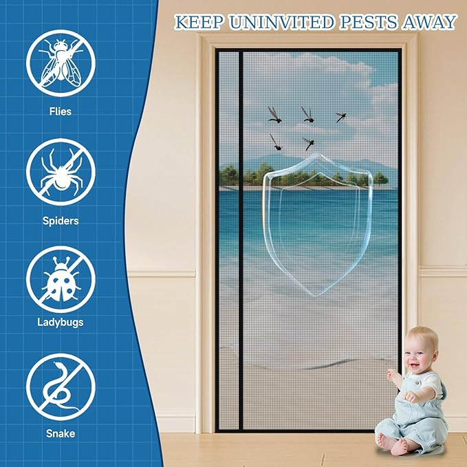 Magnetic Screen Door Left Right Side Opening Upgraded PET Mesh Greater Than Fiberglass and Polyester,Keep Bugs Out,Pet & Kid Friendly,Suitable for Sliding Doors,Patio French Doors-40" X 96"