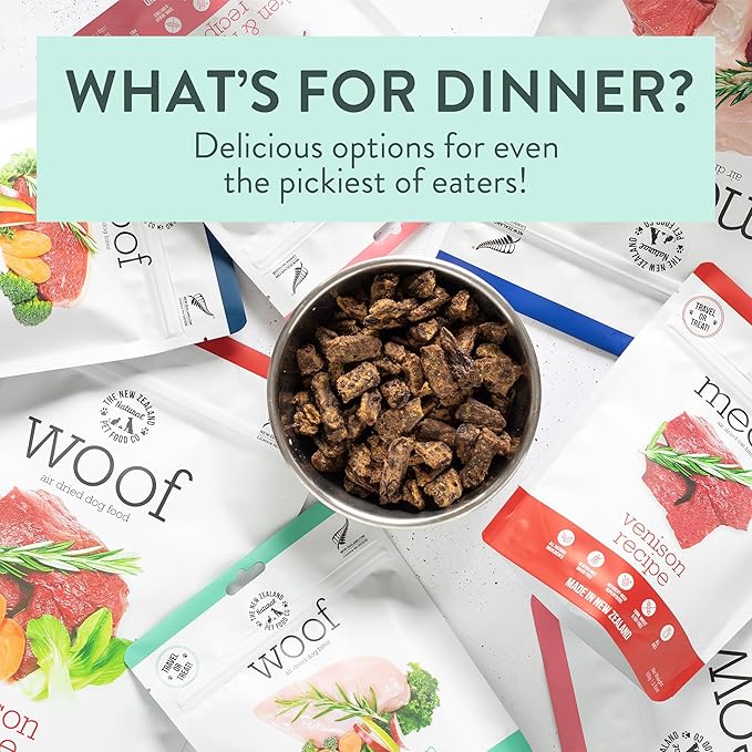 Woof - Air Dried Dog Food, Toppers for Dry Food, High Protein, Natural Dog Food, Limited Ingredient Recipe Dry, Beef, 3.5 oz
