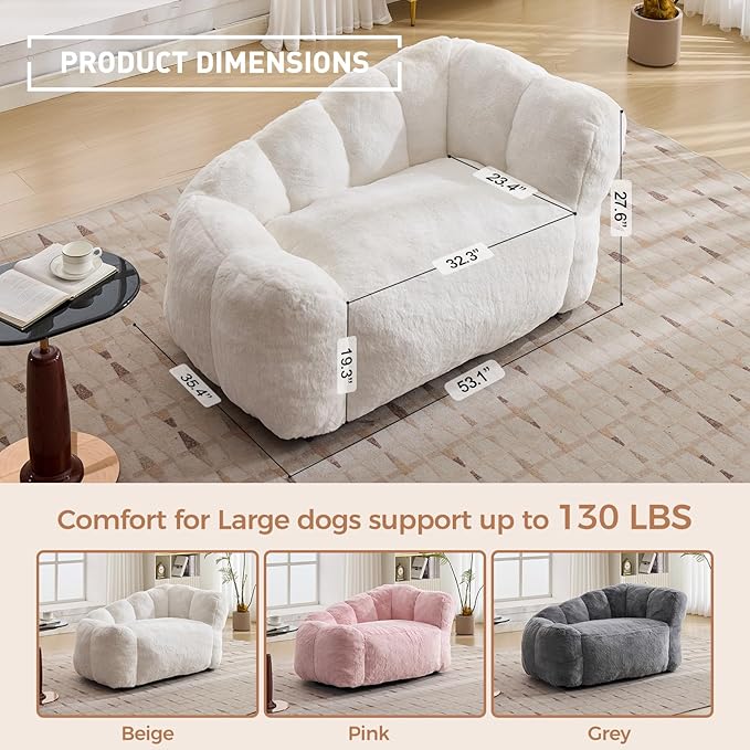 51 Inch Dog Sofa Couch for Large Medium Dogs up to 130 Lbs, Memory Foam Pets Sofa with Faux Fur Fabric Beige