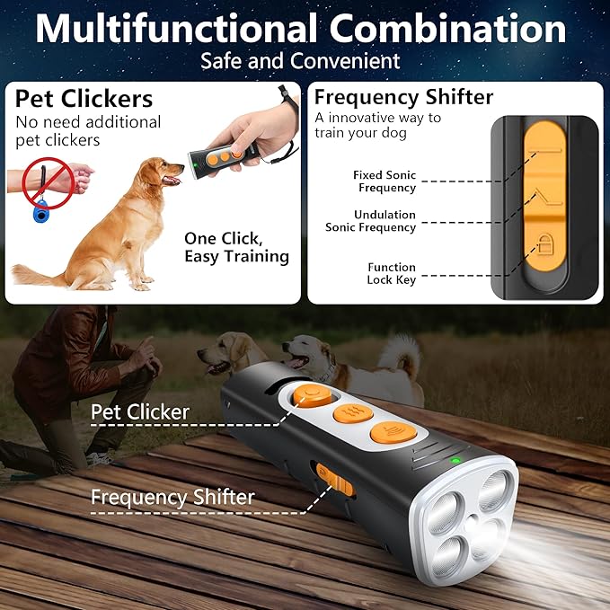MODUS New Anti Barking Device, 4X Ultrasonic Emitters Dog Bark Deterrent Device, Rechargeable Handheld Dog Barking Control Devices Dog Training&Behavior Aids with 50ft Range Indoor Outdoor