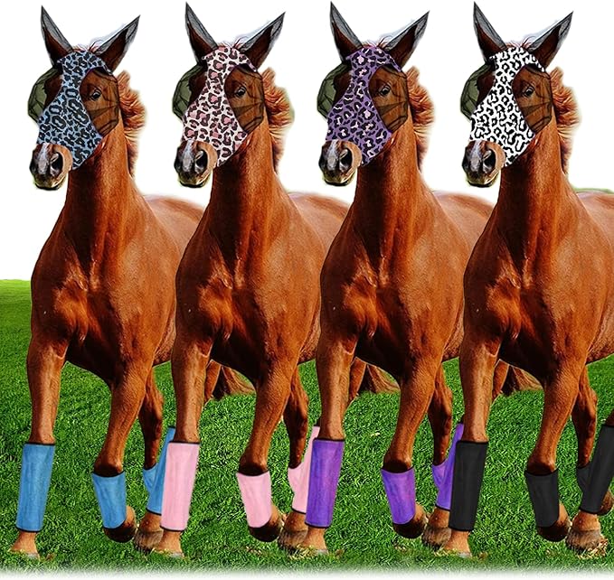 Loose Fitting Horse Fly Boots, Breathable Mesh Boots Protective Horse Leg Wraps, Horse Leggings for Preventing Flies and Mosquitoes Bites-Reduces Leg Fatigue