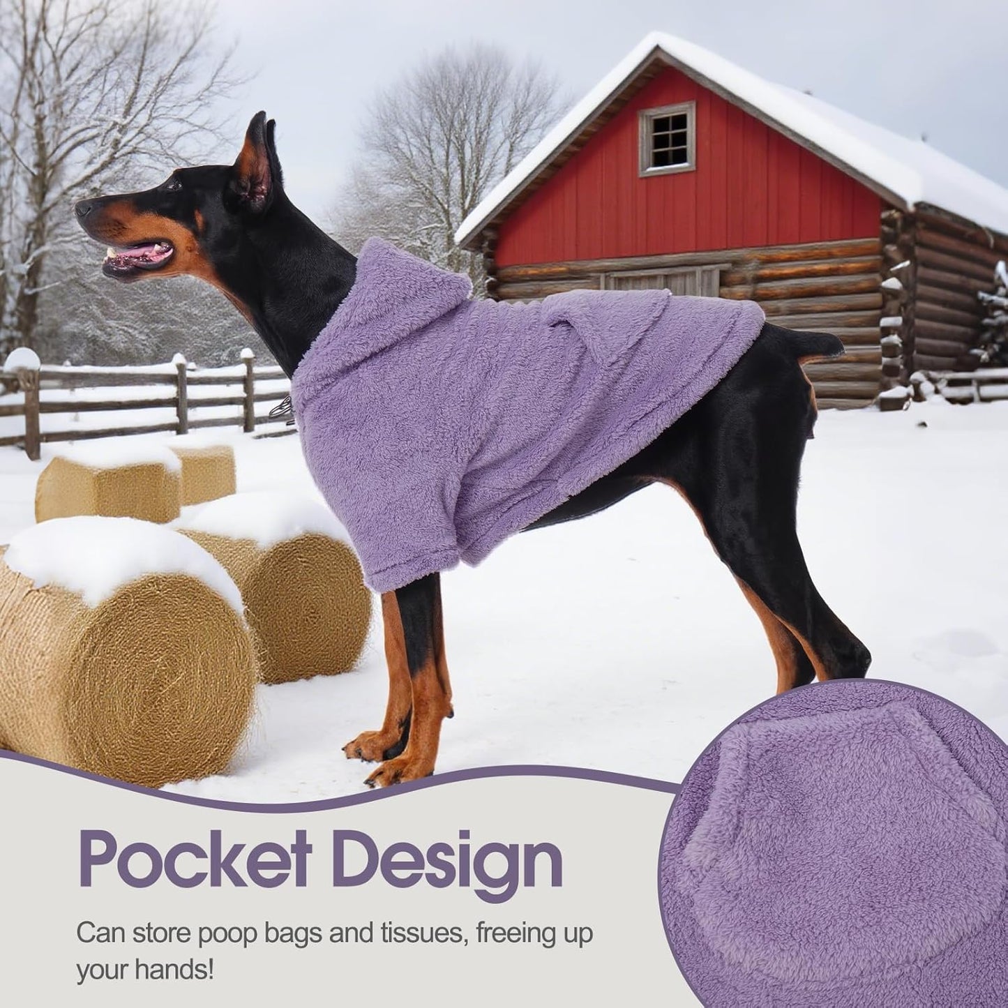 IDOMIK Fuzzy Dog Sweater with Adjustable Hood, Warm Fleece Dog Sweater Hoodie with Harness Hole & Pocket, Pullover Sweaters for Small Dogs, Fuzzy Hooded Sweatshirt for Fall Winter Christmas,Purple,XS